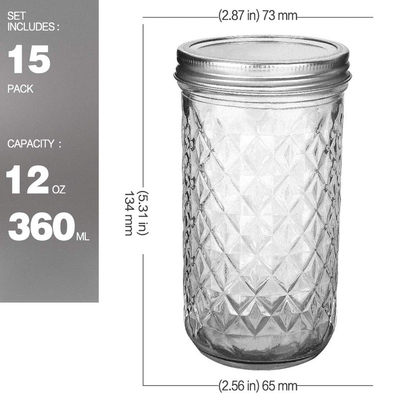 VERONES Mason Jars 12 OZ, Canning Jars Jelly Jars With Regular Lids, Ideal for Jam, Honey, Wedding Favors, Shower Favors,15 PACK - Image 2